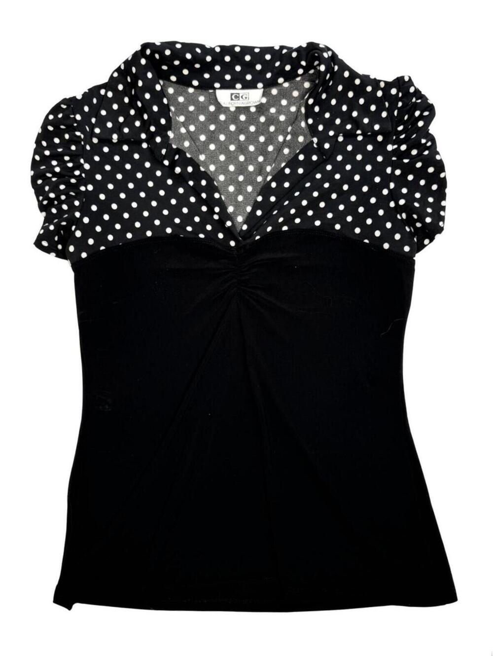 Y2K Polka Dot Puff Sleeve Collared Top